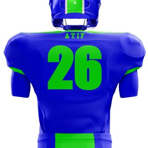 Uniforme de fútbol americano para hombres Jersey de equipo personalizado con pantalones de sarga de aparejos transpirables Ropa deportiva de alta calidad Púrpura y verde - Product Image 3