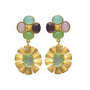 ต่างหูสวยชุบทองพร้อมต่างหูพลอยสีเขียวและสีอื่นๆ สําหรับผู้หญิงและเด็กผู้หญิง - Product Image 1