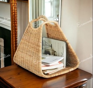 Classy Look Decorative Rattan Magazine Holder for Office and Home Decor Stylish Design <b>Rack</b> Magazine Organizer With Handle - Product Image 5