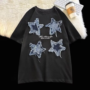 Custom Distressed Embroidery Knitted T-<b>Shirt</b> Breathable Comfortable Streetwear Oversized Drop Shoulder Tee Men Custom Logo - Product Image 4