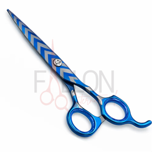 Ciseaux de coiffure professionnels bleus à motif zigzag en acier inoxydable pour barbier et salon, personnalisables avec logo - Product Image 2