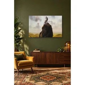Fida Wolf contemplant l'horizon sur un sommet rocailleux, impression sur toile - Product Image 4