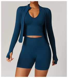 Pronto per la Spedizione: Set Yoga Invernale da Donna, Tinta Unita, Vita Alta, Manica Lunga, Abbigliamento per Allenamento in Palestra, Giacca Aderente, Reggiseno Sportivo - Product Image 6