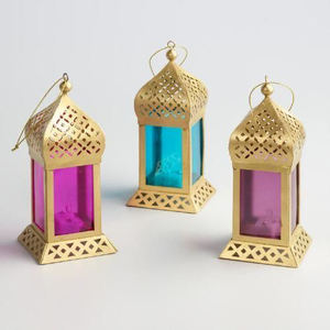 Handcrafted Metal Iron <b>Lantern</b> Gold Finished Colorful Glass Candle Holder in 2 Pcs Deferent Size for Home Decorate & Wedding - Product Image 3