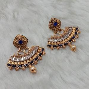 Kriaa AD 18K Gold Plated Dangler <b>Earrings</b> with Pearl and Diamond Geometric Pendant <b>Studs</b> for Parties-1313008C - Product Image 1