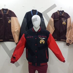 Chaqueta Universitaria Personalizada, Mangas Rojas de Cuero Puro, Bordado Personalizado-HSE - Product Image 1