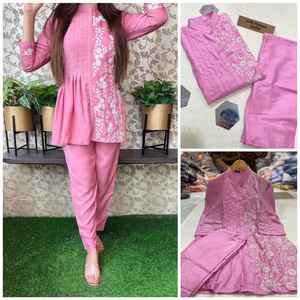 Indian Ethnic Clothing Collection for Women Heavy Rayon Cotton <b>Top</b> Pant Co-ord Set & Embroidery Work Manufacturer From Surat - Product Image 4