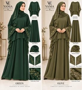 Ensemble Abaya Élégant Fait Main en Polyester pour Femme Musulmane – Robe Respirante à Manches Longues, Longueur Cheville, Coupe Ample – Tenue Idéale Ramadan et Aïd - Product Image 3
