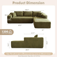 Canapé d'angle modulable moderne à une place, design pliable, en velours côtelé compressé, sans cadre, pour salon et chambre, haute densité