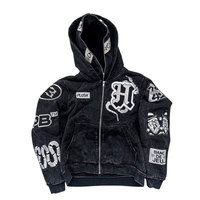 Sudadera con capucha unisex de forro polar grueso de poliéster/algodón para invierno, con cremallera, diseños bordados y teñidos lisos, tamaño y color personalizables, alta calidad.