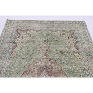 0.4x6.9 ft Turkish Rug, Vintage <b>Runner</b> Rug, <b>Green</b> Brown Floral Wool Rug - Product Image 5