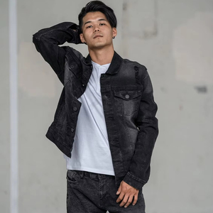 2025 Latest Design Custom Slim Fit Breathable Unisex Denim <b>Jacket</b> High Street Style with Hooded Collar Vintage Print <b>for</b> Winter - Product Image 1