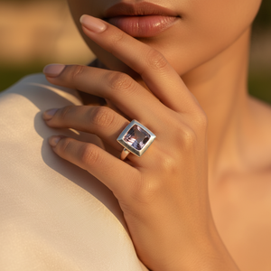 Anillo Cuadrado de Plata 925 con Amatista para Mujer, Joyería con Piedras Preciosas - Product Image 3