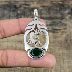 เครื่องประดับสำหรับผู้หญิงจี้เงินสไตล์โบโฮ925เครื่องประดับเงินสเตอร์ลิงสีเขียวพลอยนิลอัญมณีแฮนด์เมดของขวัญสำหรับ - Product Image 2