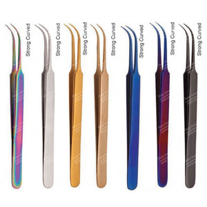 Pince à épiler en acier inoxydable à forte courbure enduite de plasma multicolore Outils d'extension de cheveux - Product Image 1