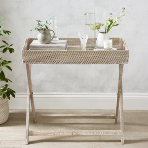 Handwicker Whitewashed Rattan Butler Tray <b>Table</b> <b>Foldable</b> <b>Legs</b> Boho-Chic Style Woven Console <b>Table</b> from Vietnam - Product Image 4