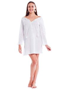 Robe de plage courte blanche, Signature, Look romain, Look spectacle, main exquise, broderie, Cover-Up Sexy, tunique blanche pour femmes, vêtements de plage, - Product Image 4