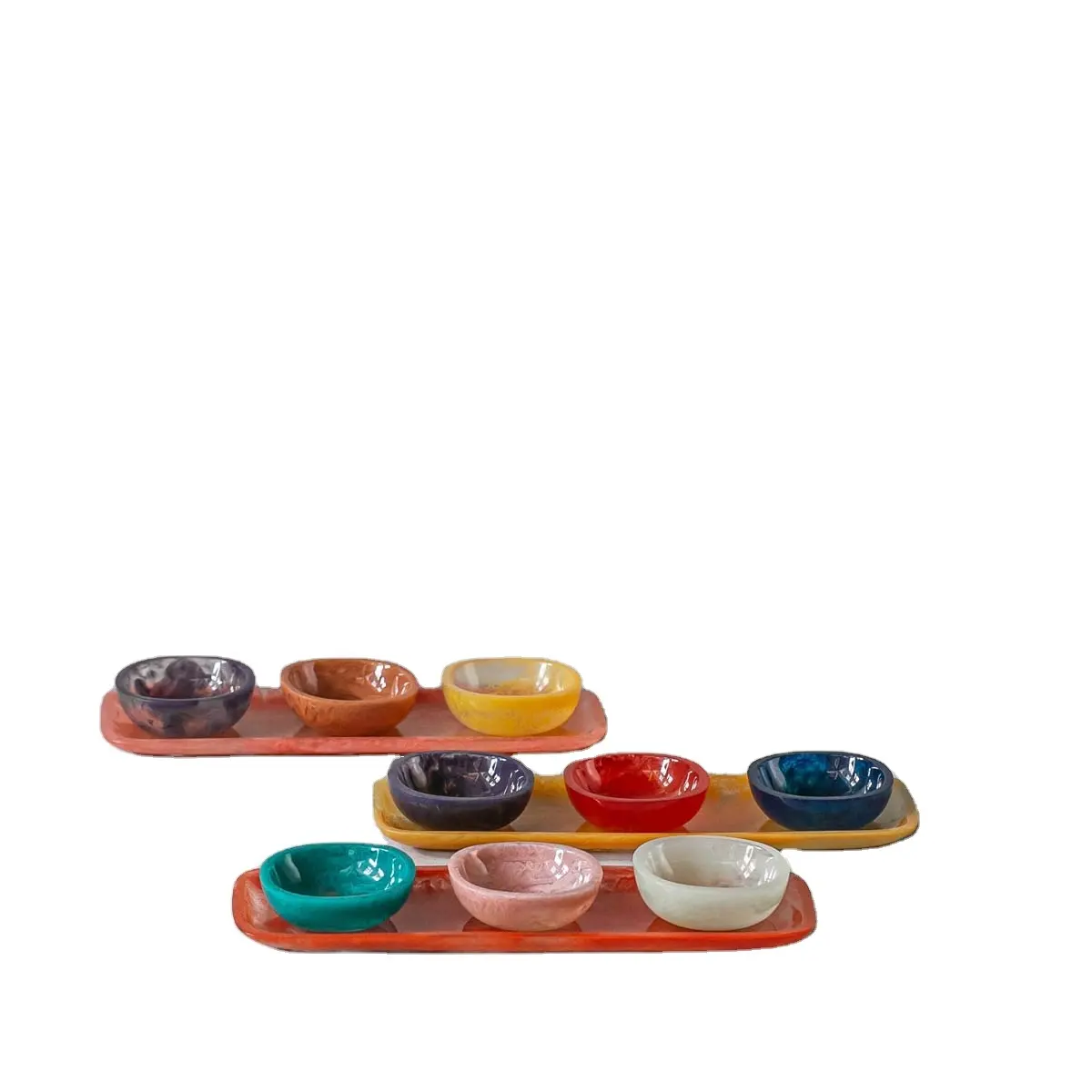 Resin Chip Dip Serving Set with Tray 3 Piece Dipping Bowl Small Serving Bowls Condiment Tray for Snacks Appetizers Sauces Candy