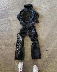 Custom <b>Silica</b> Graphic Tracksuit 100% Cotton Stacked Streetwear Acid Wash Hoodie and Flared Baggy Sweatpants Set for Men - Product Image 1