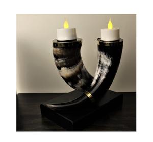 Soporte de vela de cuerno de búfalo de diseño La más alta calidad con soporte de madera Soporte de vela de cuerno de diseño de latón - Product Image 1