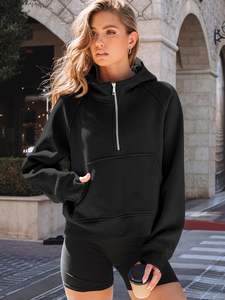 Vente en gros OEM personnalisé de haute qualité Sweat à capuche court surdimensionné pour l'extérieur avec demi-fermeture éclair pour femmes - Product Image 5