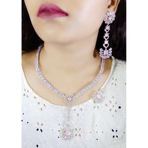 Ensemble de collier en diamant AD avec boucles d'oreilles assorties Maang tikka Pierre de forme carrée pour femmes et filles - Product Image 2