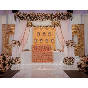 A medida tradicional Punjabi Anand Karaj ceremonia escenario decoración oro Sikh boda escenario Decoración Para Lavan Ceremonia - Product Image 1