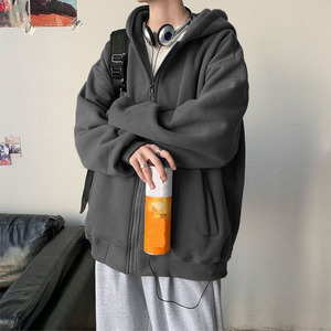 เสื้อฮู้ดมีซิปโอเวอร์ไซส์มีฮู้ดสำหรับทุกเพศเสื้อมีฮู้ดผ้าฟลีซผ้าฝ้ายสีฟ้าสไตล์เรียบง่ายลำลองทรงหลวมขนาดพิเศษ - Product Image 4