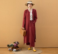 Robe longue décontractée vintage en coton respirant pour femme, col rond plissé, poches, grande taille, style Royal Train