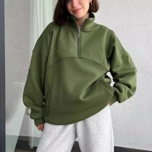 Sweat-shirt à capuche personnalisé avec logo pour femme, surdimensionné, en molleton épais, demi-zip, sweat-shirts pour femmes - Product Image 3