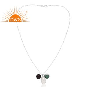 Hot Selling 925 <b>Sterling</b> <b>Silver</b> Natural Multi Gemstone Pendant <b>Necklace</b> Custom Jewelry For Women Gift For Her - Product Image 1