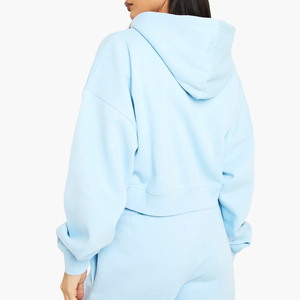 Custom Puff Impreso logo Baggy Pullover señoras recortada cremallera Sudaderas con capucha de alta calidad de otoño ropa casual de gran tamaño de las mujeres sudaderas con capucha - Product Image 3