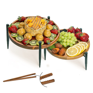 Plateau en bois et métal avec finition naturelle et couleur blanche Plateau de service de forme ronde de conception fantaisie à vendre - Product Image 4