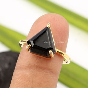 Amazing 13x13mm <b>Diamond</b> Shape Bezel Setting Ring 925 Sterling Silver 18K Gold Micron Plating Eternity Vermeil Black Onyx Party - Product Image 5