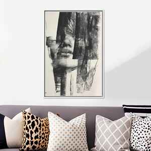 Art mural moderne sur toile encadrée : impression de portrait de femme abstraite, toile encadrée blanche - Product Image 1