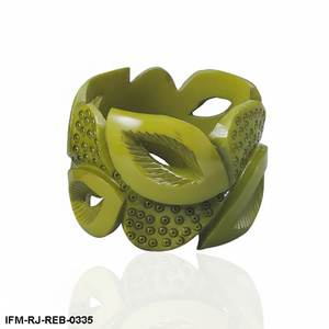 กำไลข้อมือเรซิ่นแกะสลักลายใบไม้สีเขียวมะกอกสไตล์วินเทจ ดีไซน์โดดเด่นสำหรับผู้หญิง - Product Image 2