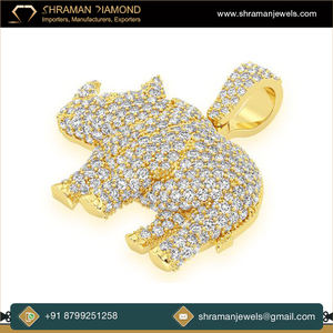 Joyería Hip Hop para Hombre, Diseño Personalizado de Animales, Oro Sólido de 10K, Rinoceronte con Diamantes de Laboratorio, Colgante de Moda - Product Image 2