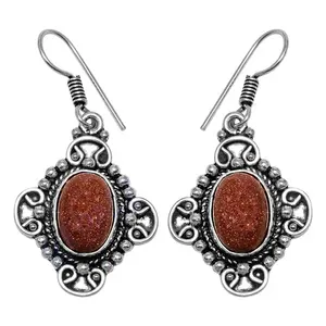 Women's 925 <b>Silver</b> Sunstone <b>Earrings</b> with Gold Plating <b>Dangle</b> Pendant Drop Design for Gifts - Product Image 2