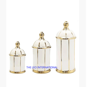 metal golden new luxury handmade <b>Canister</b> <b>Set</b> of 3 Decorative Kitchen <b>Canister</b> Jars with metal golden Lids - Product Image 6