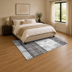 Tapis de salon en chenille gris argenté moderne vintage imprimé numériquement, lavable en machine, antidérapant - RUGS DEPOT LXDP-0833 (vente en gros) - Product Image 3