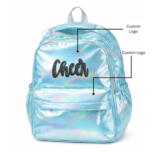 Sac à dos holographique pour cheerleading avec logo brodé, sac scolaire brillant multi-usages et sac de pratique de danse pour filles - Product Image 4
