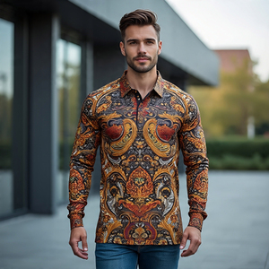 Polo con estampado de sublimación completa para hombre, camiseta Polo de sublimación de poliéster 100% para hombre, camiseta Polo de manga larga de verano y primavera para hombre - Product Image 5