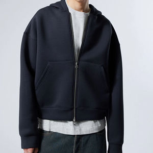 Sweat à capuche zippé lourd 500 g/m² 100 % coton style ample coupe oversize double zip technique lavée imprimé coton à capuche - Product Image 3