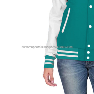 Chaqueta universitaria personalizada de algodón y forro polar para mujer, ropa de calle cálida con logotipo bordado. - Product Image 6