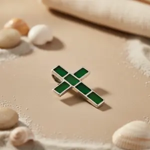 Collier pendentif en argent 925 avec zircon vert, motif géométrique, tendance chrétienne, diamant platine, cadeau parfait - Product Image 3