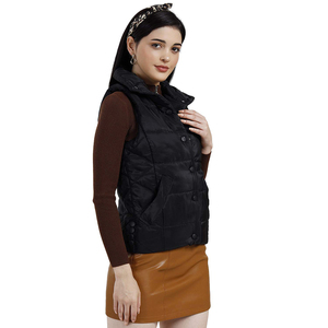 Chaleco Acolchado para Mujer, Servicio OEM, Color Negro Cálido, Botones de Cuerno, Sin Mangas, Estilo Urbano, Chaleco Acolchado para Mujer - Product Image 3