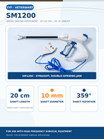 YYF SM1200 Instrument vétérinaire de scellement bipolaire des vaisseaux 10mm 20cm à embout droit, forceps réutilisable autoclavable pour chirurgie ouverte