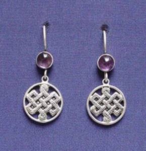 Pendientes colgantes con diseño de flor geométrica étnica, abalorio de nudo sin fin con perla, chapado en oro y plata, joyería de moda - Product Image 3