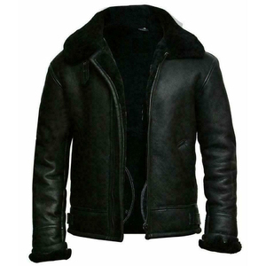 <b>Men's</b> Black Sheepskin Leather <b>Jacket</b> Winter Warm <b>Sherpa</b> Shearling Faux Fur Lined Coat Customized Leather <b>Jacket</b> For <b>Men</b> - Product Image 2