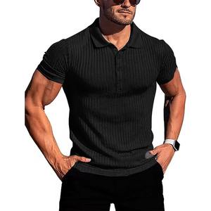 Chemise polo à manches courtes pour homme, vêtements de sport et de fitness, été, haute élasticité, tricot fin, base ajustée - Product Image 3
